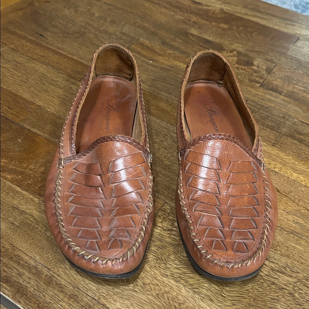 BRAGANO BY COLE HAAN BROWN WOVEN LEATHER DRIVER LOAFER size 9 1/2